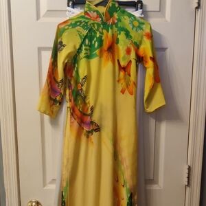 Vibrant Yellow Floral Ao Dai
